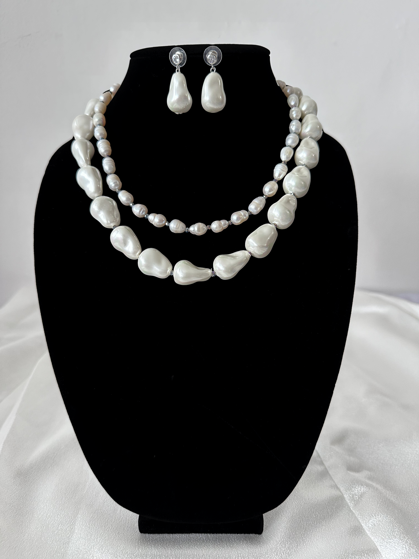 Malaysian Coated White Pearl Double Layer Set