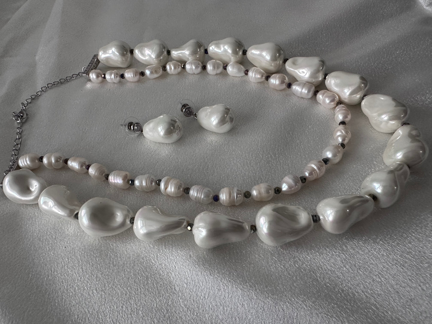 Malaysian Coated White Pearl Double Layer Set