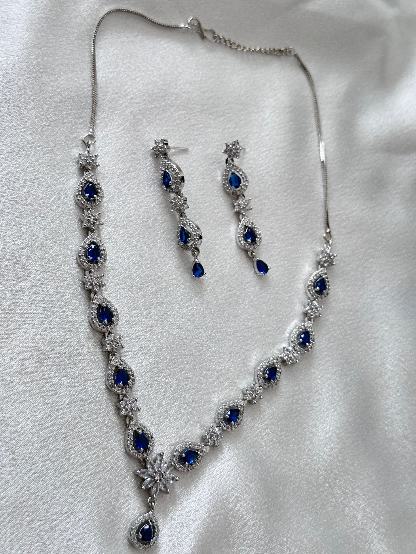 Dia- AD Necklace Set - Dark Blue