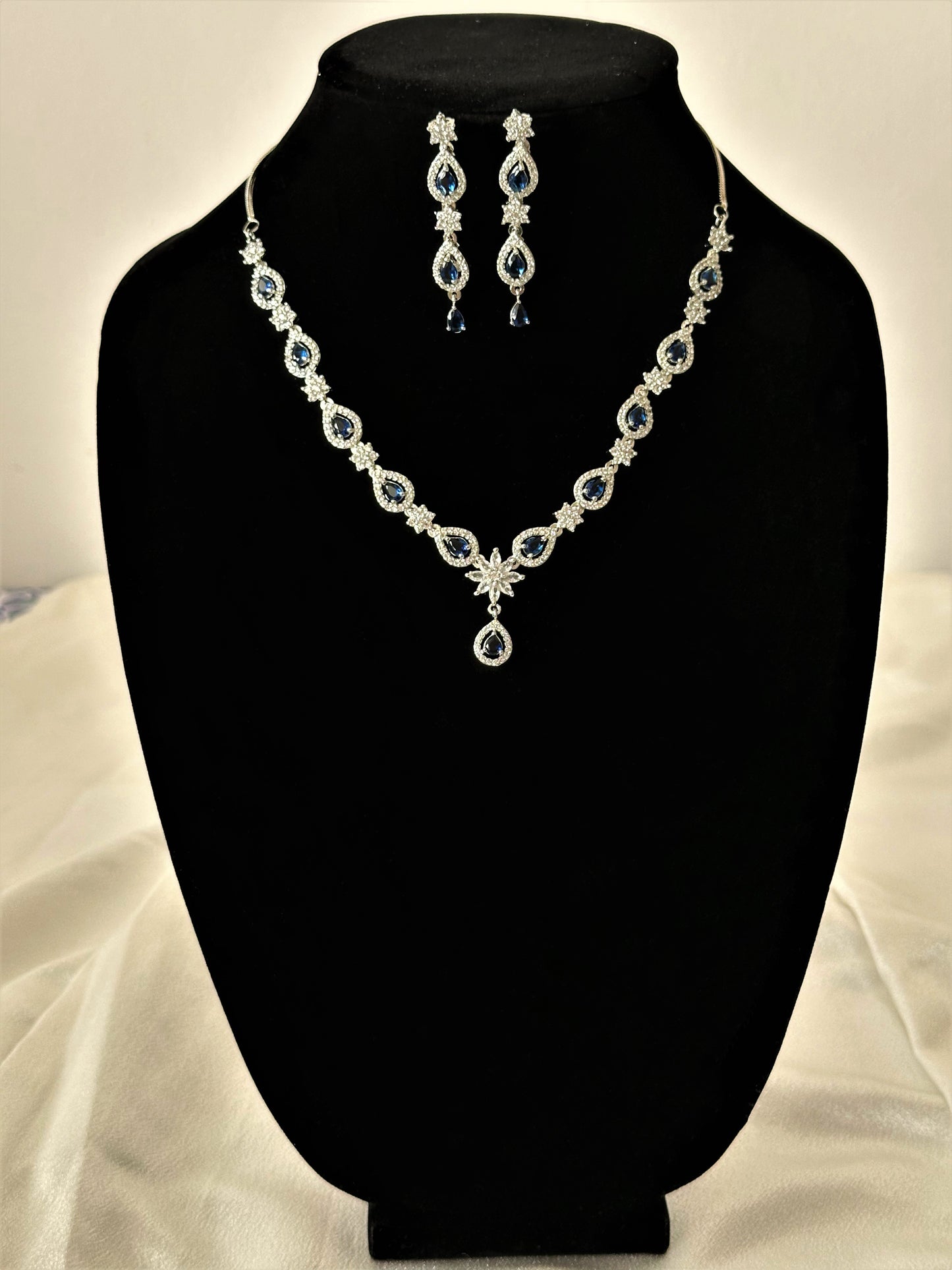 Dia- AD Necklace Set - Dark Blue