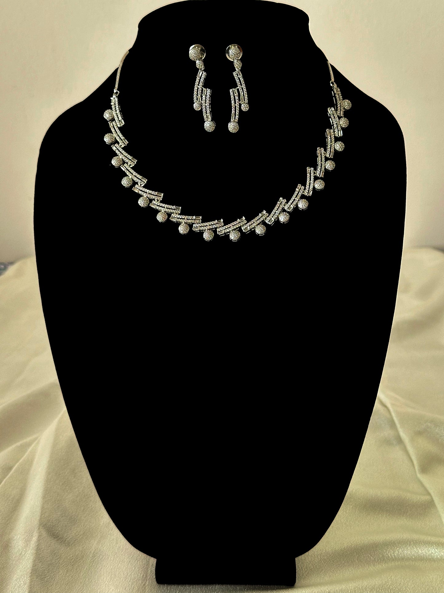 Dia -American Diamond Designer Necklace Set - White