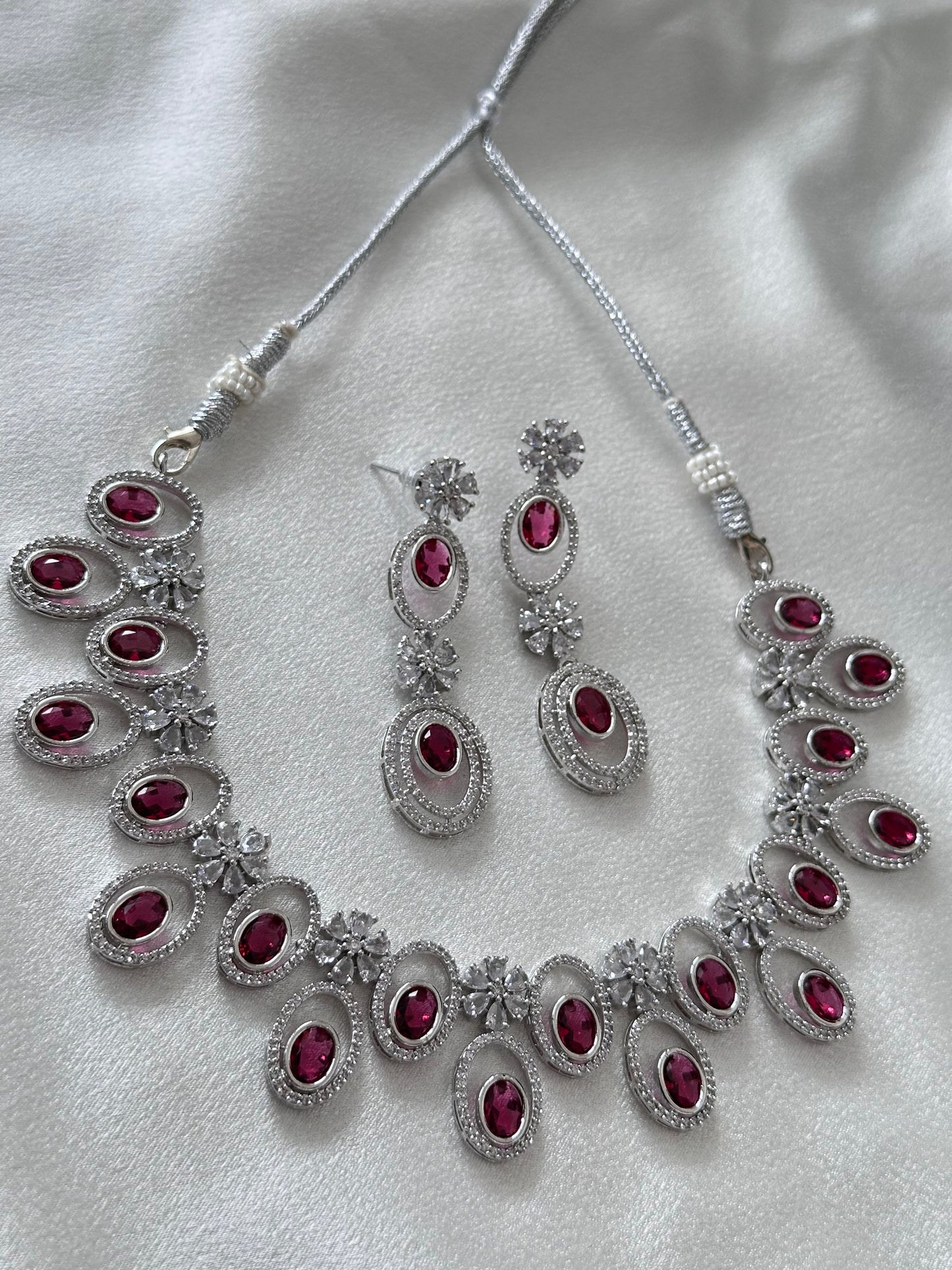 Allure- Orbital AD Necklace Set - Ruby