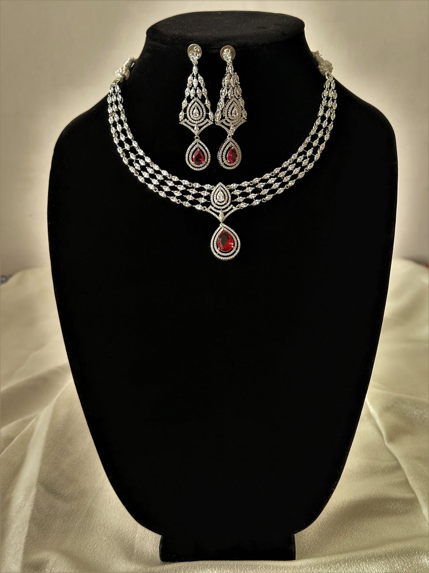 Allure - Pear Drop AD Necklace Set - Red