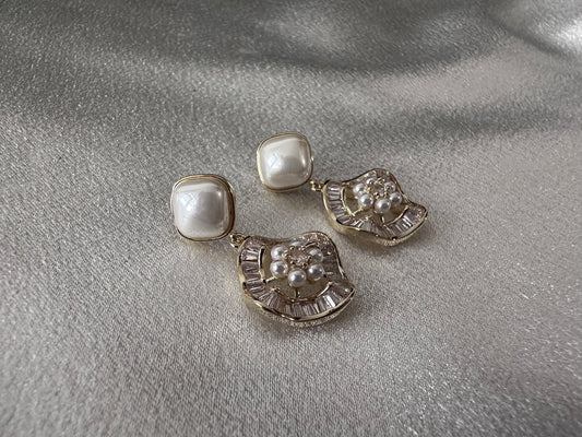 Square Decor Flower artificial Pearl Dangle earring