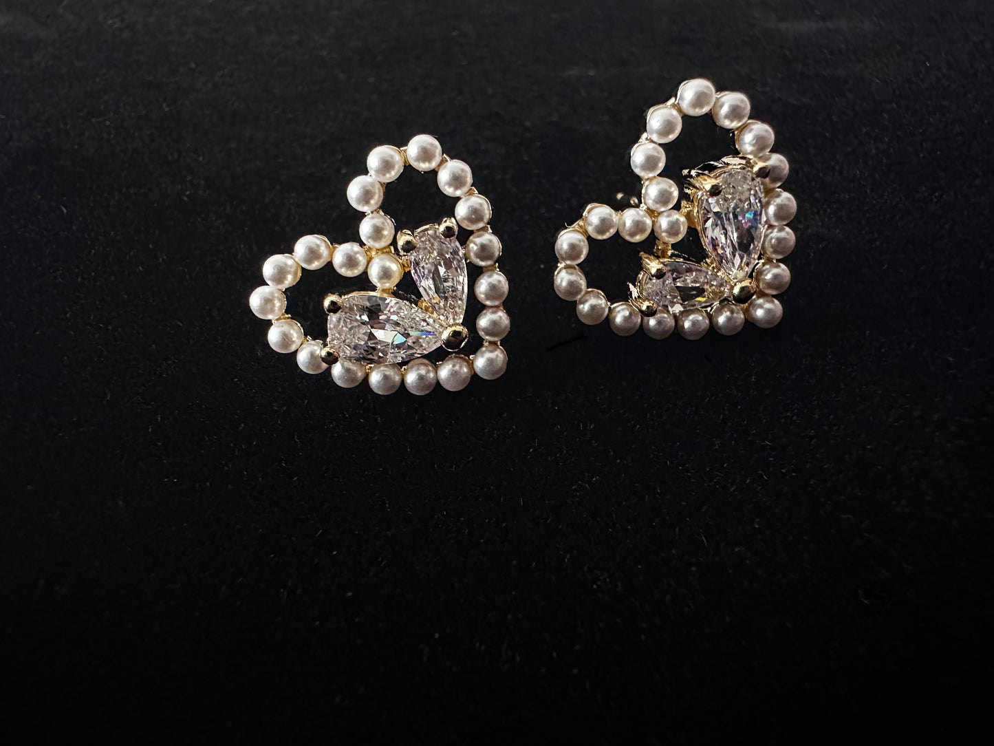 Hollow Heart Shaped Pearl with Stone stud earring