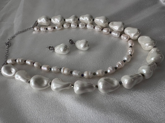 Malaysian Coated White Pearl Double Layer Set