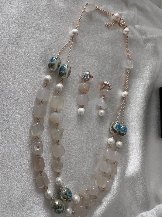 Angelic- Original Stone with Japanese Beads Necklace Set- White