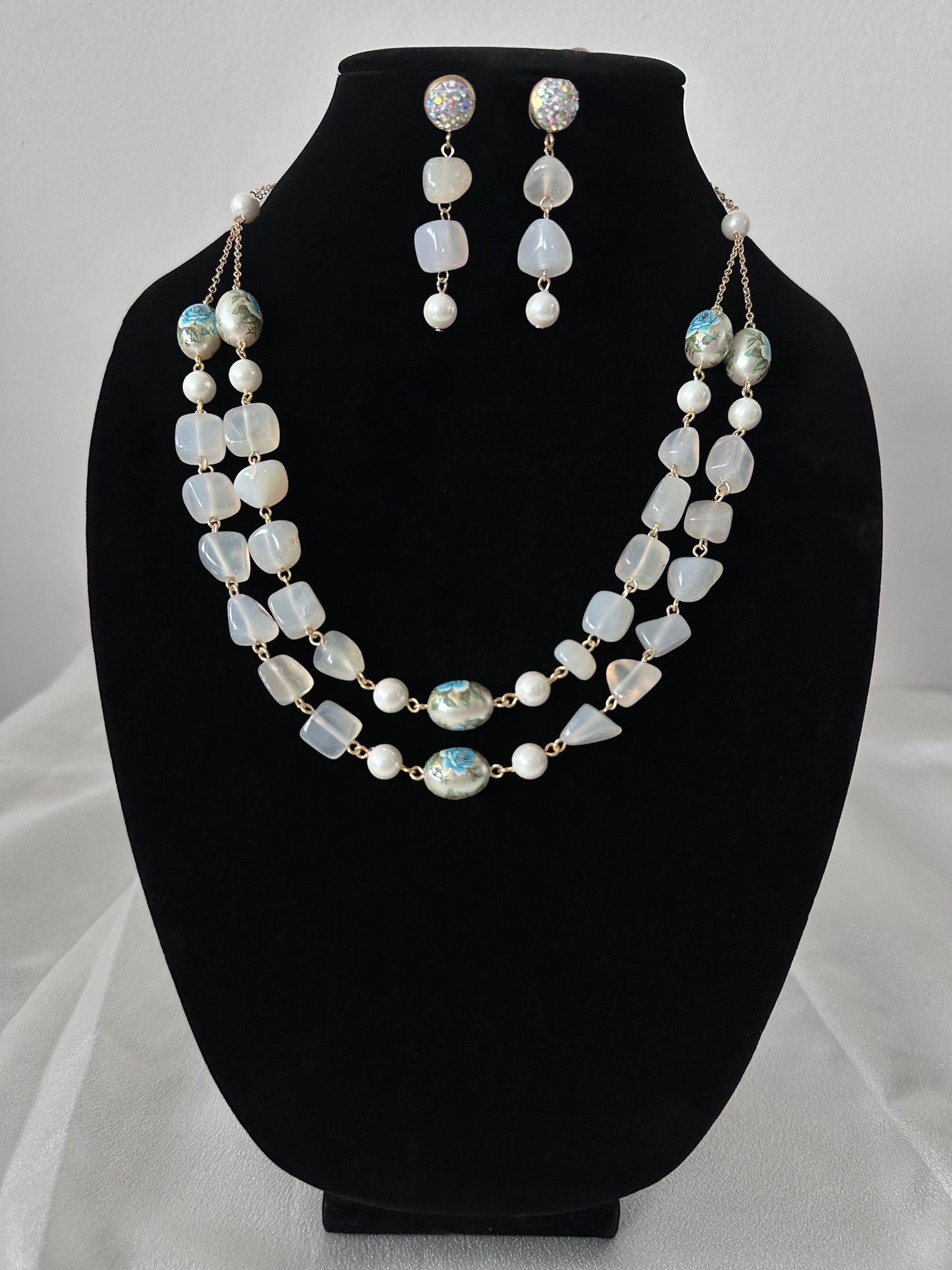 Angelic- Original Stone with Japanese Beads Necklace Set- White
