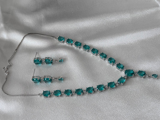 Gemma - American Diamond Set - Green Glass Stone