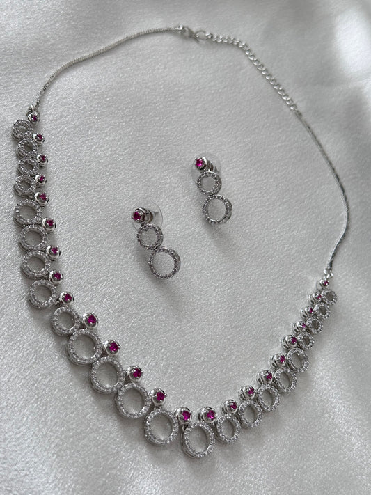 Dai- Ring Pattern Gimmel AD Necklace Set - Ruby