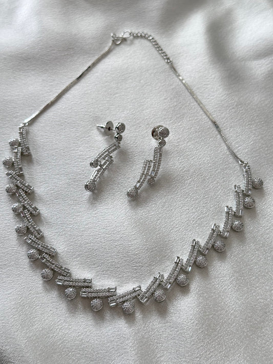 Dia -American Diamond Designer Necklace Set - White