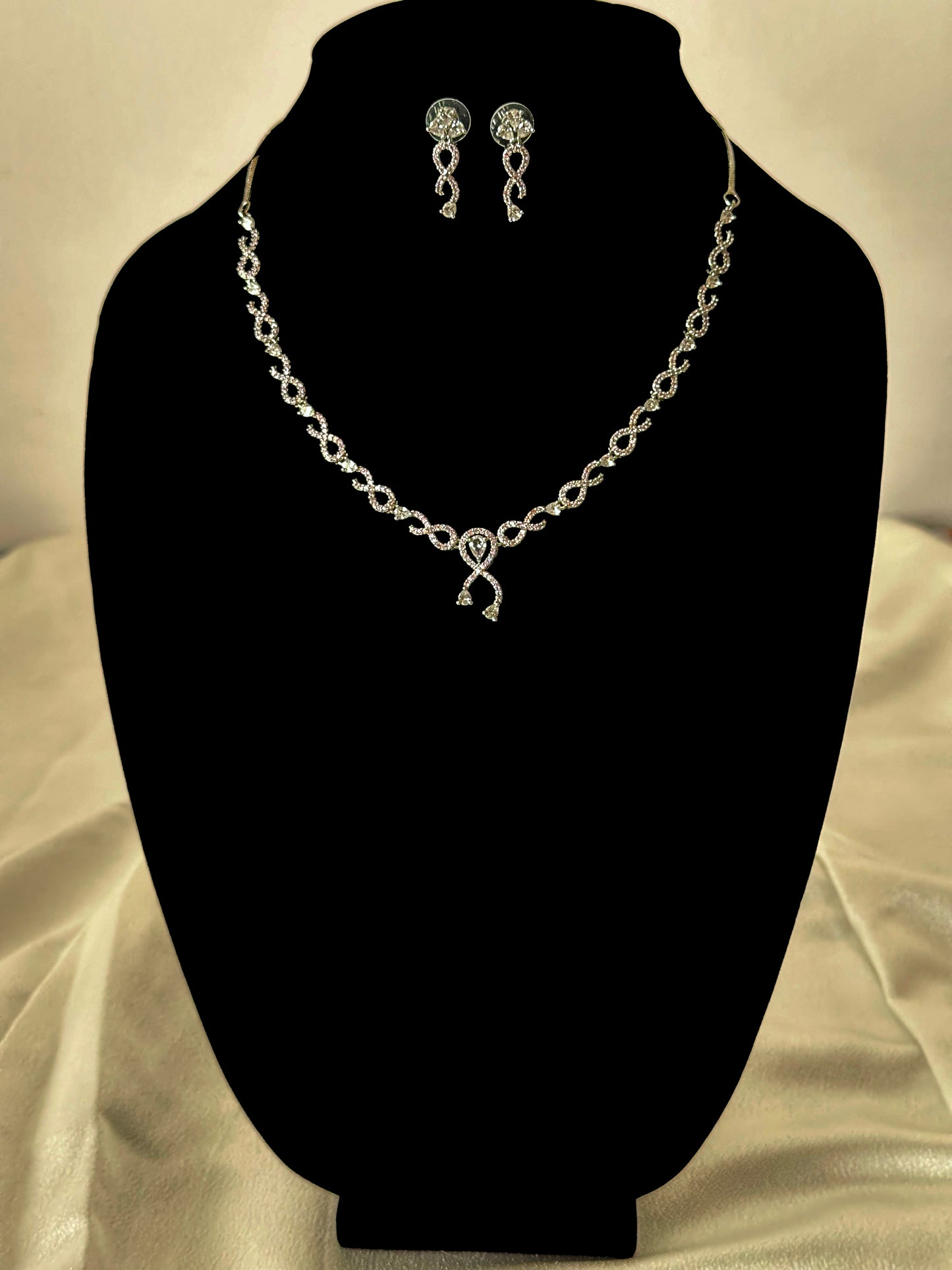 Dia- American Diamond Designer Necklace Set -Rose