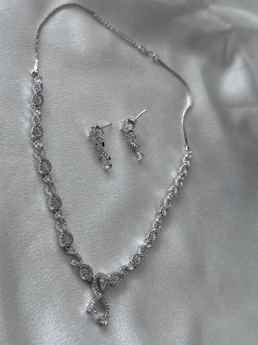 Dia- American Diamond Designer Necklace Set -Rose