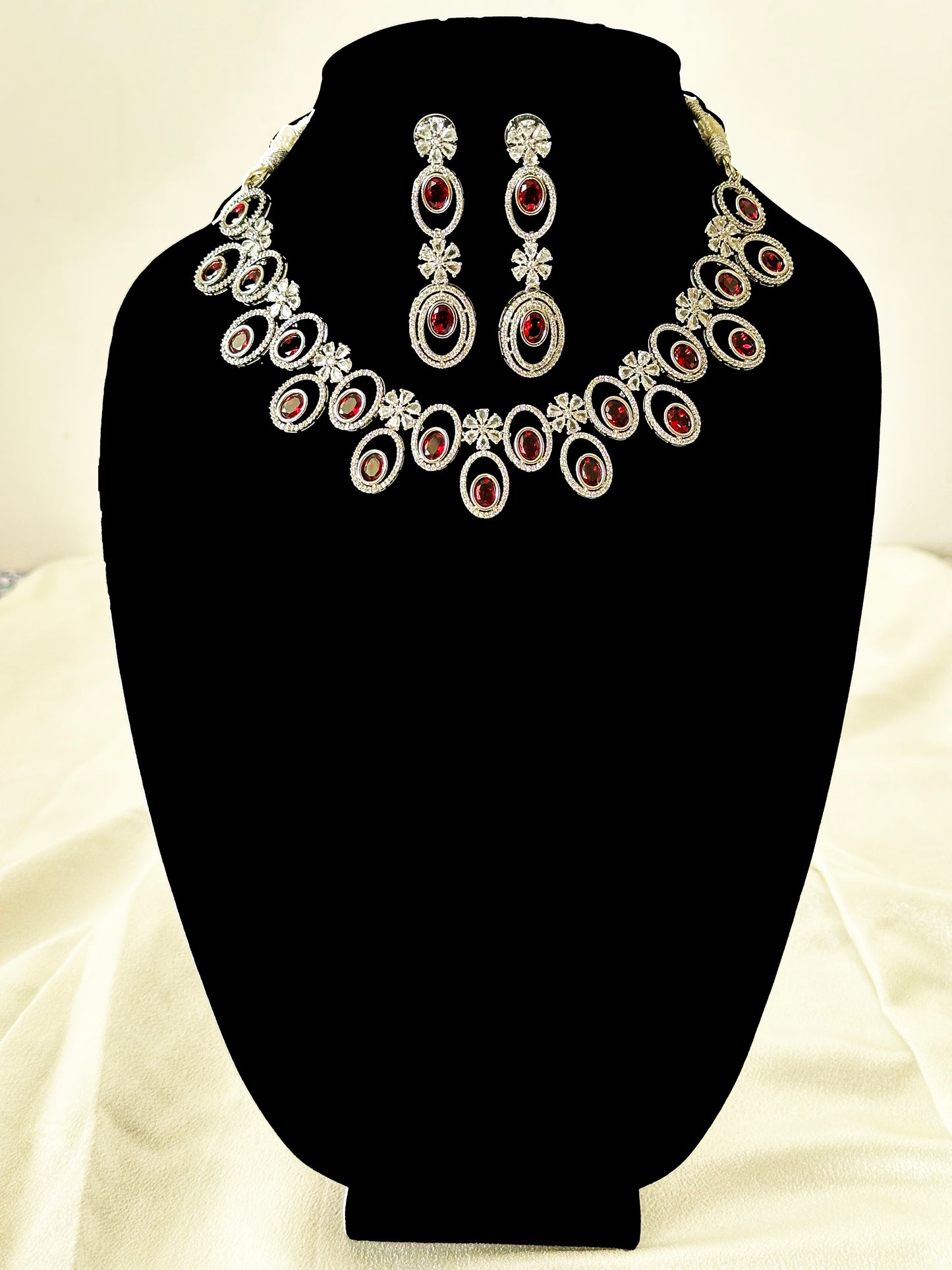 Allure- Orbital AD Necklace Set - Ruby