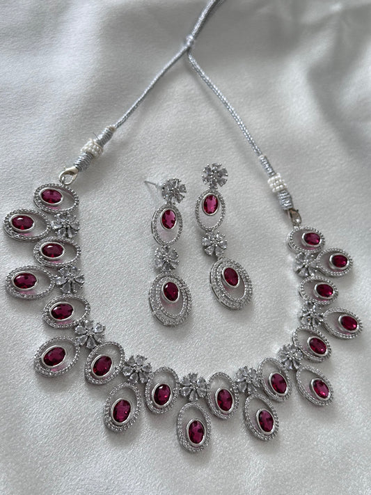 Allure- Orbital AD Necklace Set - Ruby