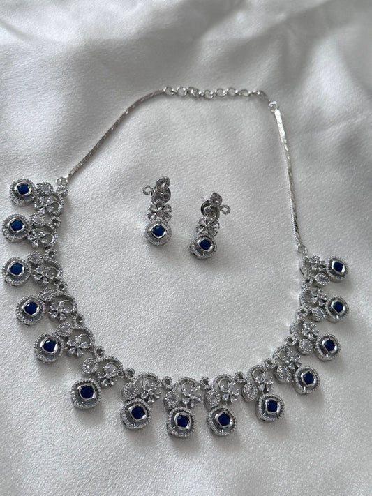 Allure- AD Necklace Set - Dark Blue