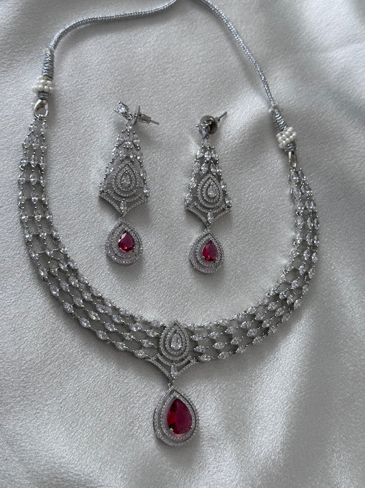 Allure - Pear Drop AD Necklace Set - Red