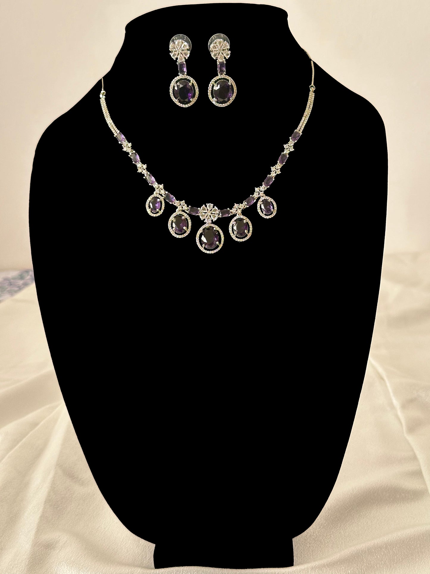 Allure-Pear Drop AD Necklace Set- Purple