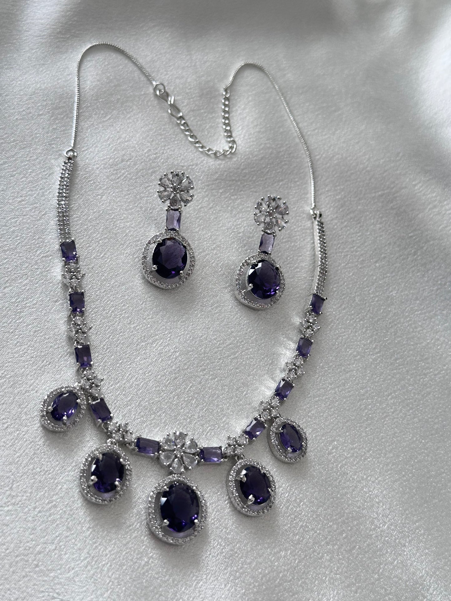 Allure-Pear Drop AD Necklace Set- Purple