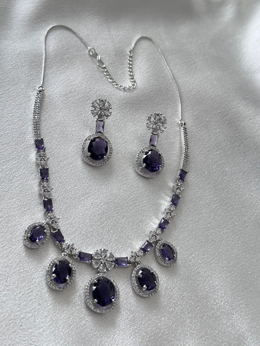 Allure-Pear Drop AD Necklace Set- Purple