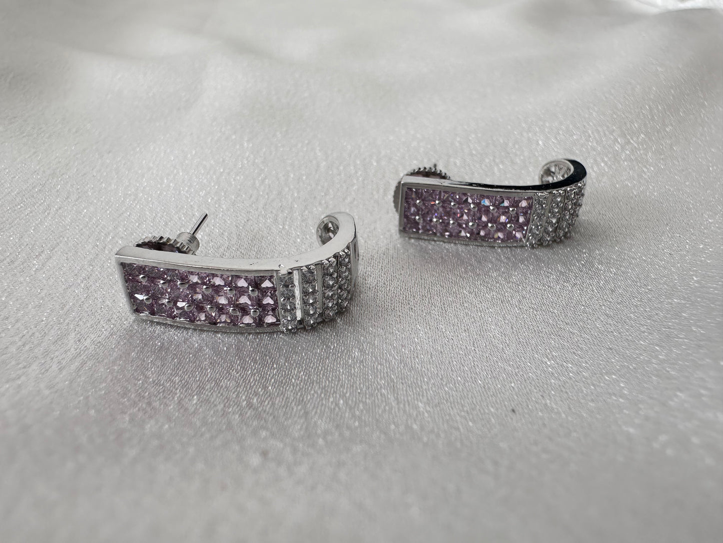 Half Hoop AD Earring - Rose & White