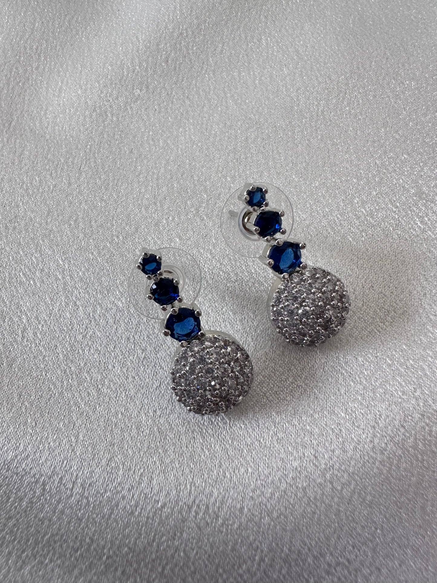 Dome Style Drop AD Earrrings - Blue & White